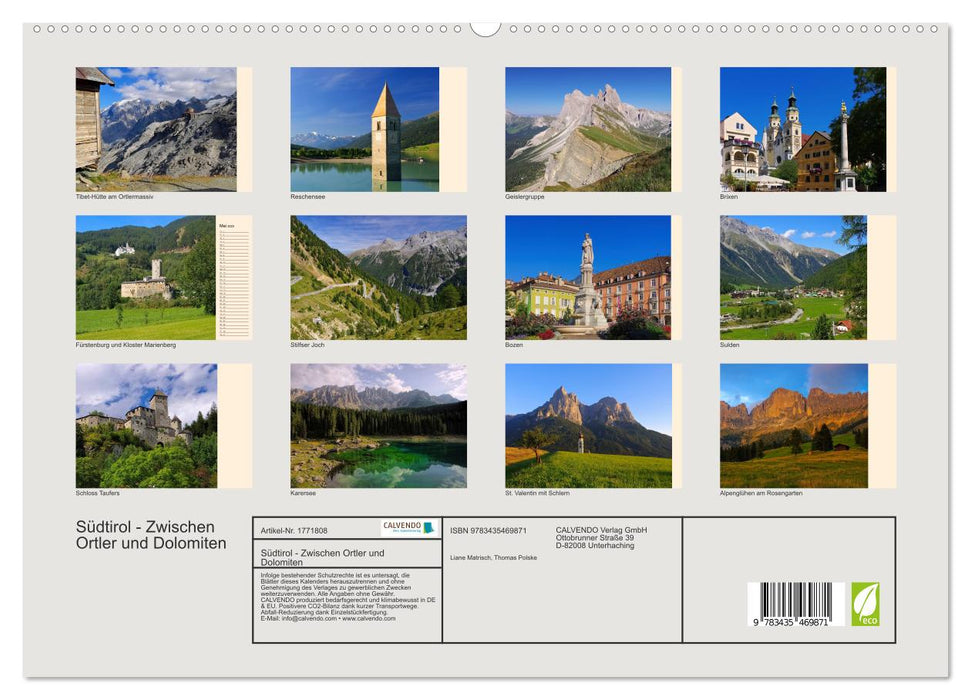 Südtirol - Zwischen Ortler und Dolomiten (CALVENDO Premium Wandkalender 2025)