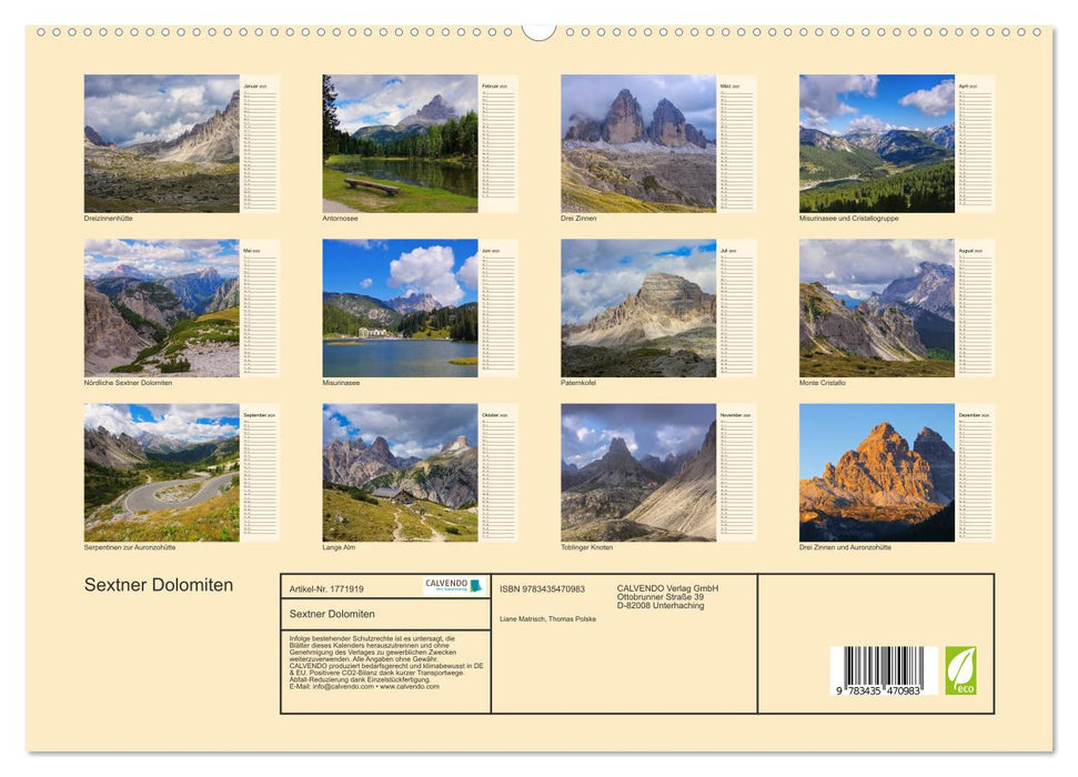 Sextner Dolomiten (CALVENDO Premium Wandkalender 2025)