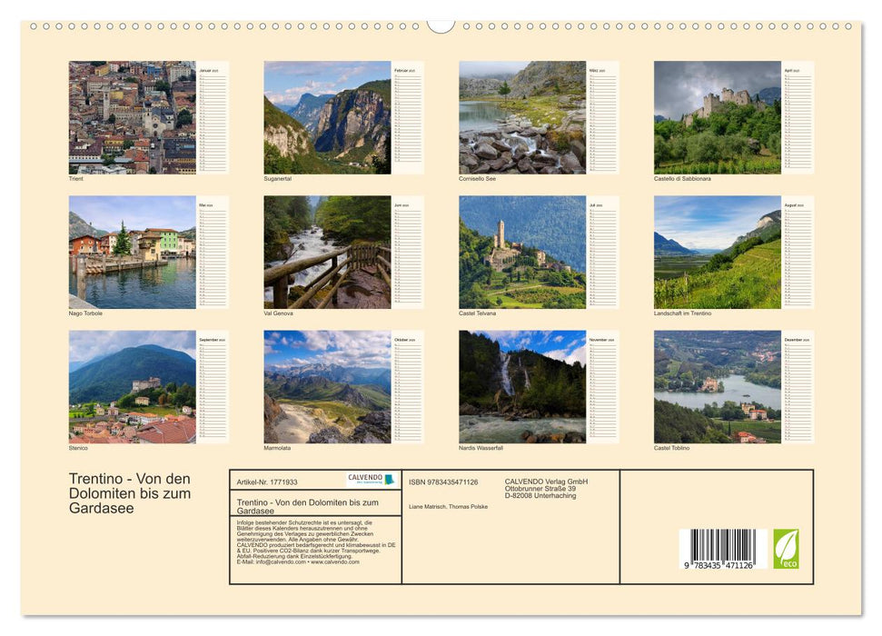 Trentino - Von den Dolomiten bis zum Gardasee (CALVENDO Premium Wandkalender 2025)