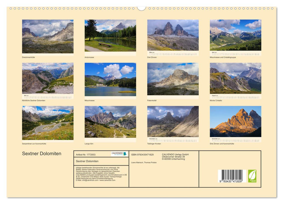 Sextner Dolomiten (CALVENDO Premium Wandkalender 2025)