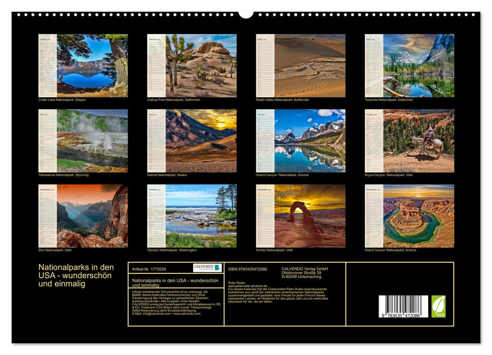 Nationalparks in den USA - wunderschön und einmalig (CALVENDO Premium Wandkalender 2025)