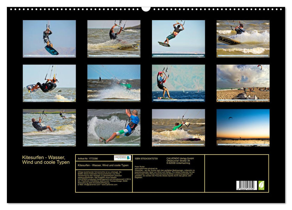 Kitesurfen - Wasser, Wind und coole Typen (CALVENDO Wandkalender 2025)