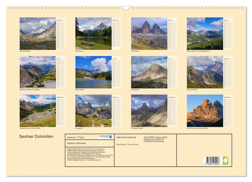 Sextner Dolomiten (CALVENDO Wandkalender 2025)