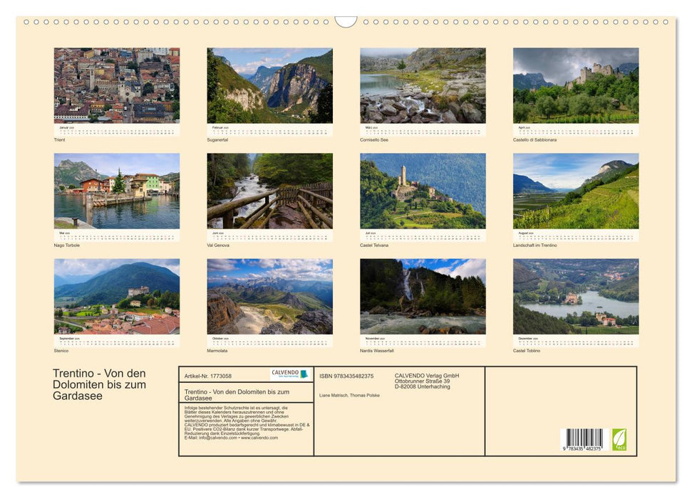 Trentino - Von den Dolomiten bis zum Gardasee (CALVENDO Wandkalender 2025)