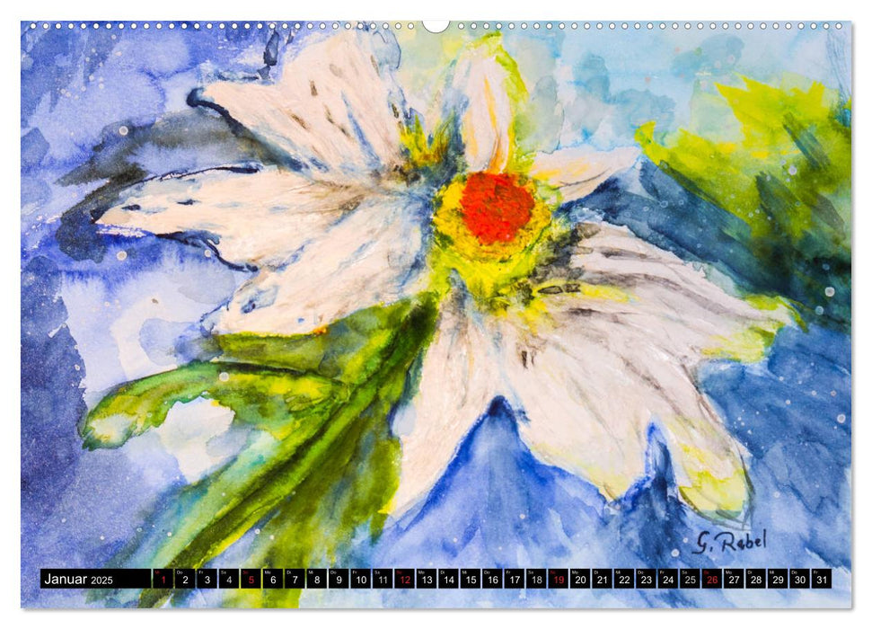 Blumenjahr - Bunte Blüten in Aquarell (CALVENDO Premium Wandkalender 2025)