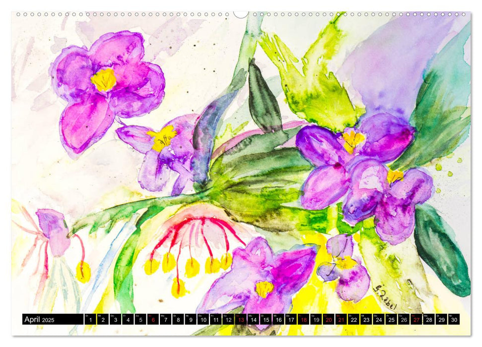 Blumenjahr - Bunte Blüten in Aquarell (CALVENDO Premium Wandkalender 2025)