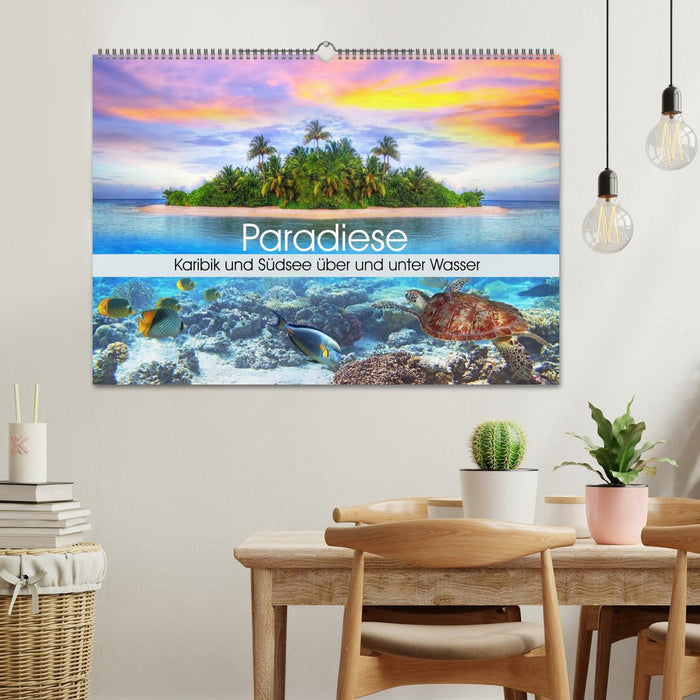 Paradiese. Karibik und Südsee über und unter Wasser (CALVENDO Wandkalender 2025)