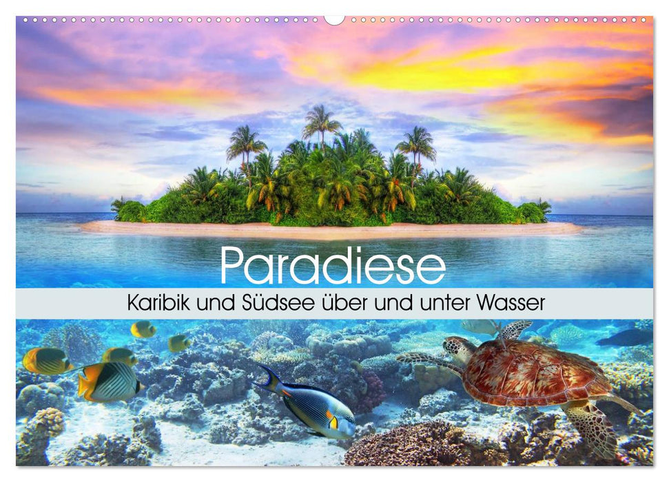 Paradiese. Karibik und Südsee über und unter Wasser (CALVENDO Wandkalender 2025)