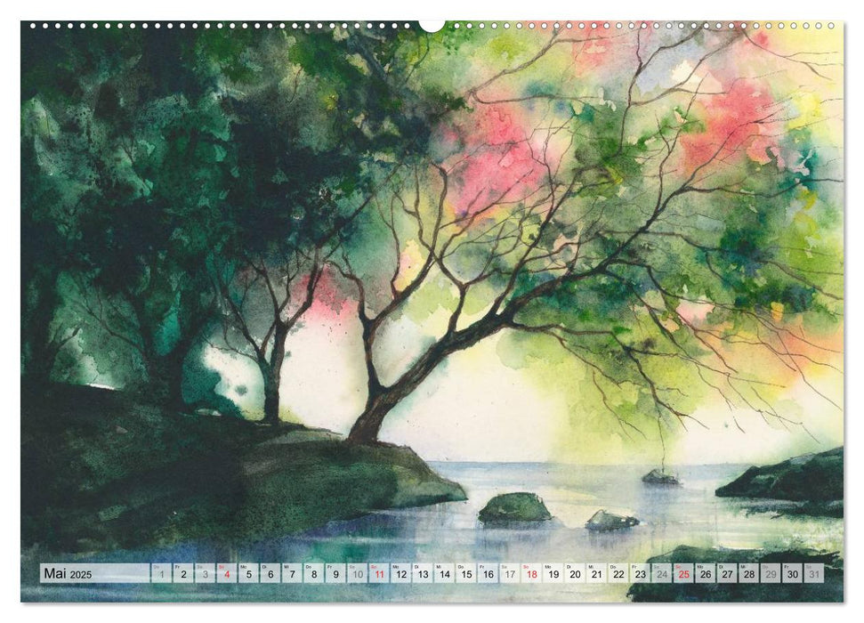 Asiatische Aquarelle (CALVENDO Premium Wandkalender 2025)