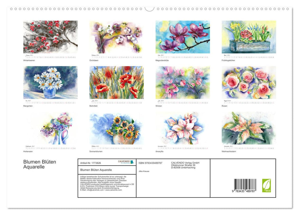 Blumen Blüten Aquarelle (CALVENDO Premium Wandkalender 2025)