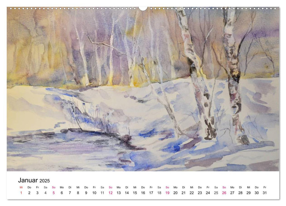 Mit Aquarellen durch das Jahr (CALVENDO Premium Wandkalender 2025)