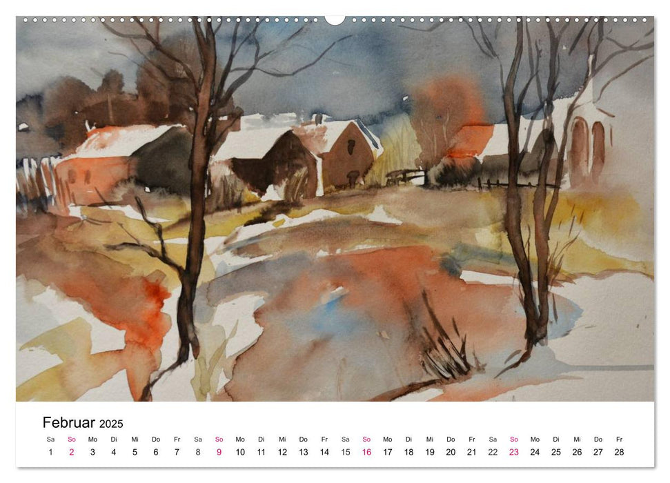 Mit Aquarellen durch das Jahr (CALVENDO Premium Wandkalender 2025)