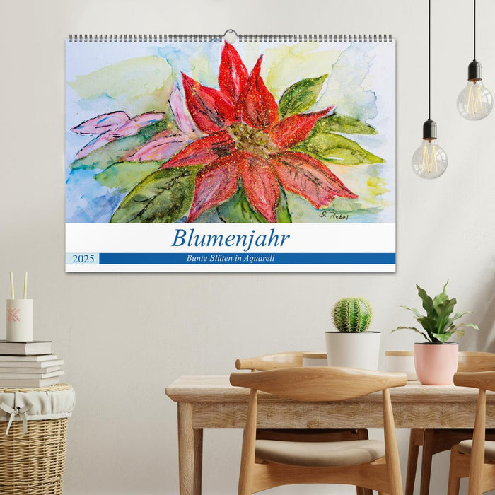 Blumenjahr - Bunte Blüten in Aquarell (CALVENDO Wandkalender 2025)