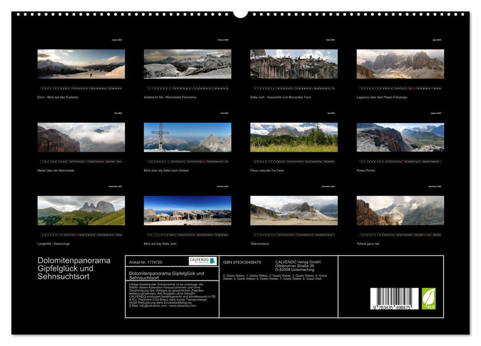 Dolomitenpanorama Gipfelglück und Sehnsuchtsort (CALVENDO Premium Wandkalender 2025)