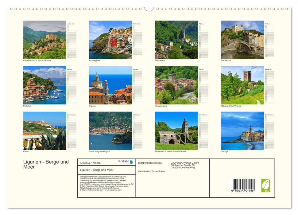 Ligurien - Berge und Meer (CALVENDO Premium Wandkalender 2025)