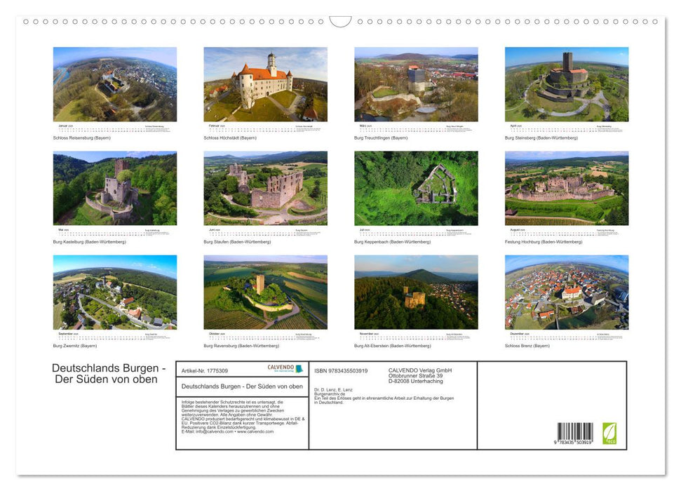 Deutschlands Burgen - Der Süden von oben (CALVENDO Wandkalender 2025)