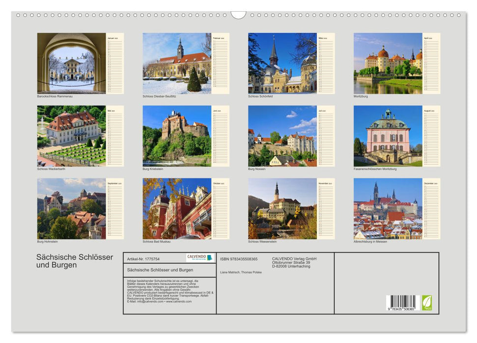 Sächsische Schlösser und Burgen (CALVENDO Wandkalender 2025)