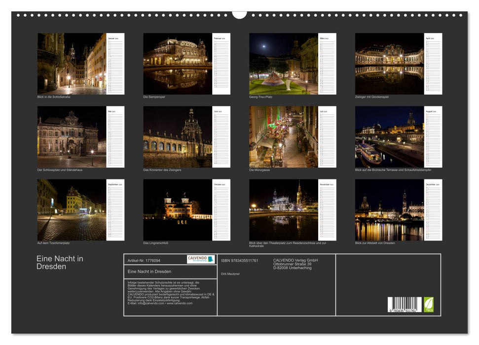 Eine Nacht in Dresden (CALVENDO Wandkalender 2025)