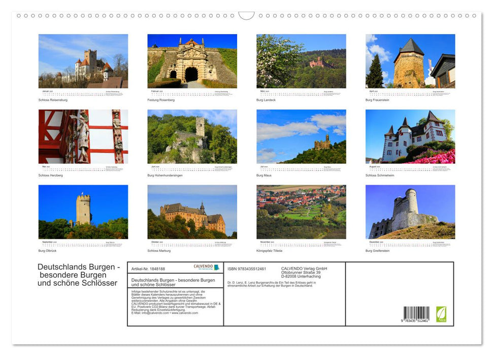 Deutschlands Burgen - besondere Burgen und schöne Schlösser (CALVENDO Wandkalender 2025)