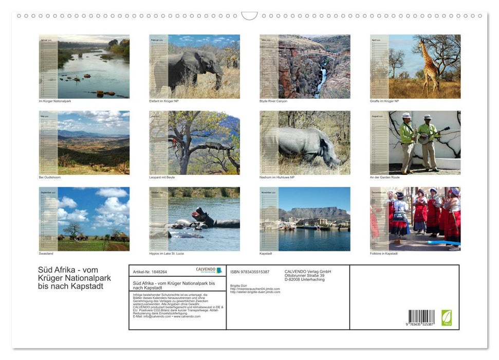 Süd Afrika - vom Krüger Nationalpark bis nach Kapstadt (CALVENDO Wandkalender 2025)