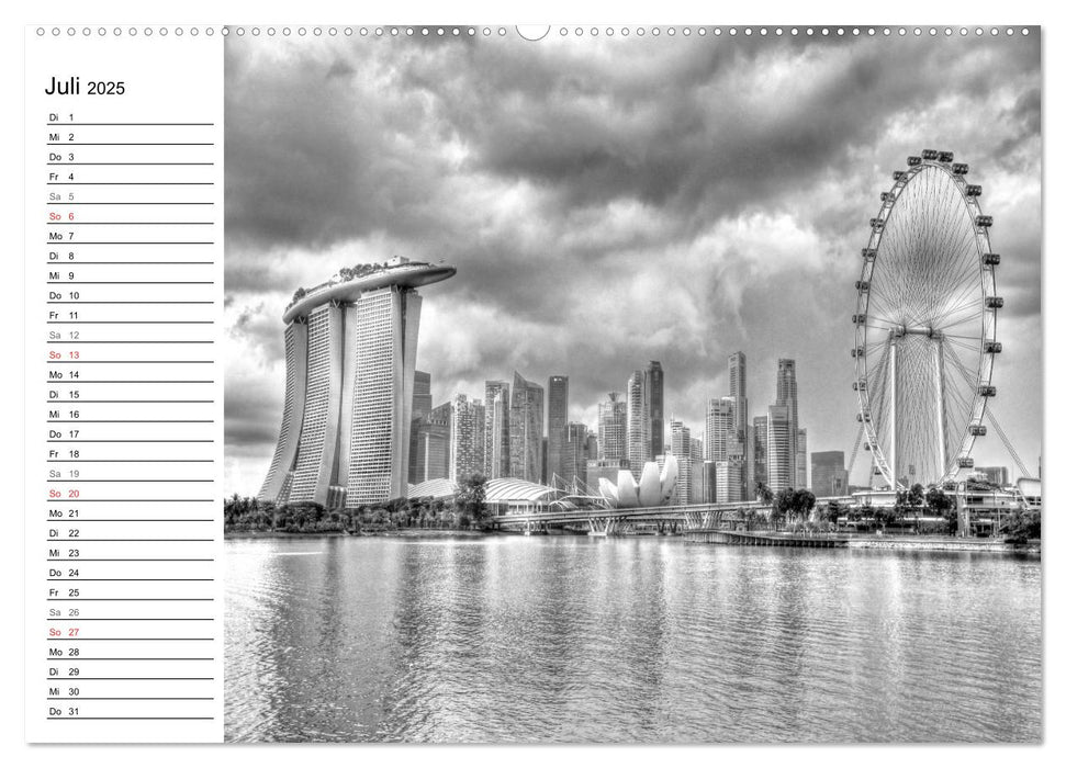 Singapur Ansichten in schwarz weiß (CALVENDO Premium Wandkalender 2025)