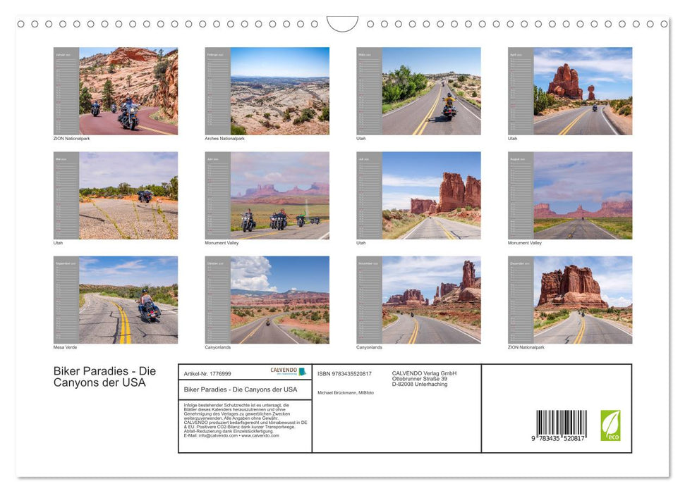 Biker Paradies - Die Canyons der USA (CALVENDO Wandkalender 2025)