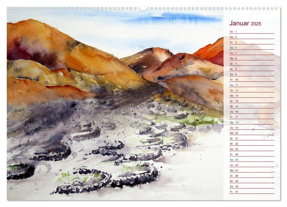 Lanzarote und Teneriffa - Aquarelle (CALVENDO Premium Wandkalender 2025)