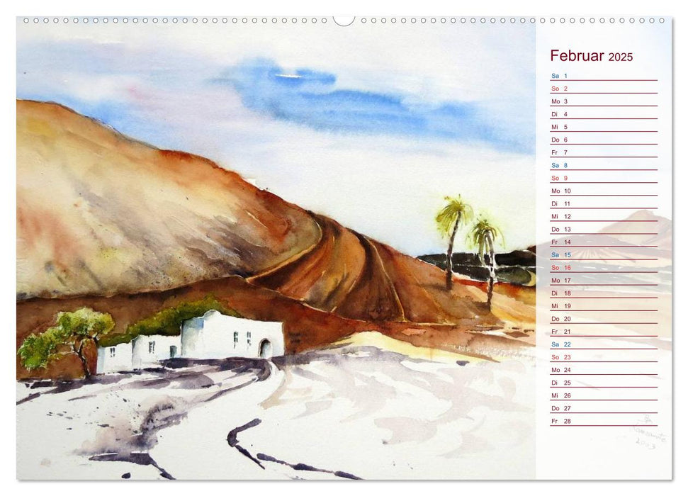 Lanzarote und Teneriffa - Aquarelle (CALVENDO Premium Wandkalender 2025)