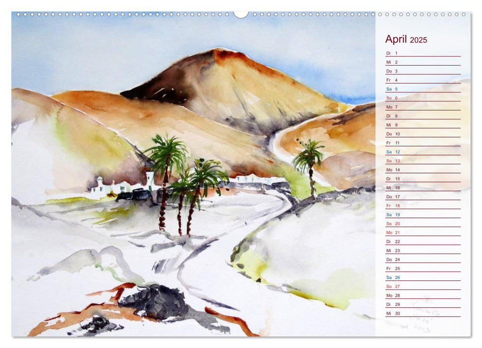 Lanzarote und Teneriffa - Aquarelle (CALVENDO Premium Wandkalender 2025)