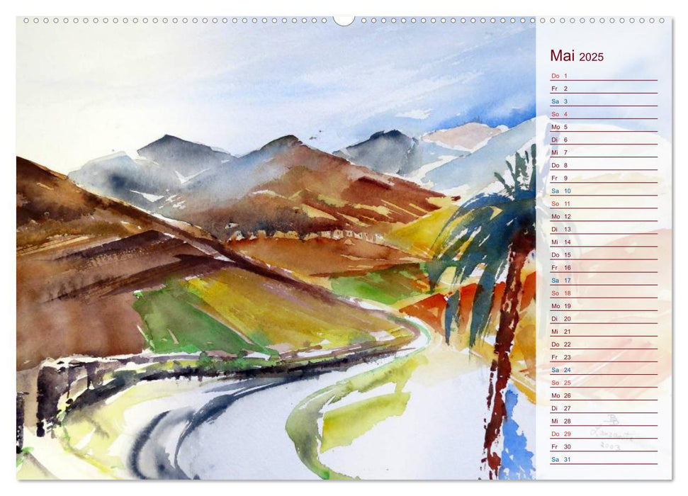 Lanzarote und Teneriffa - Aquarelle (CALVENDO Premium Wandkalender 2025)