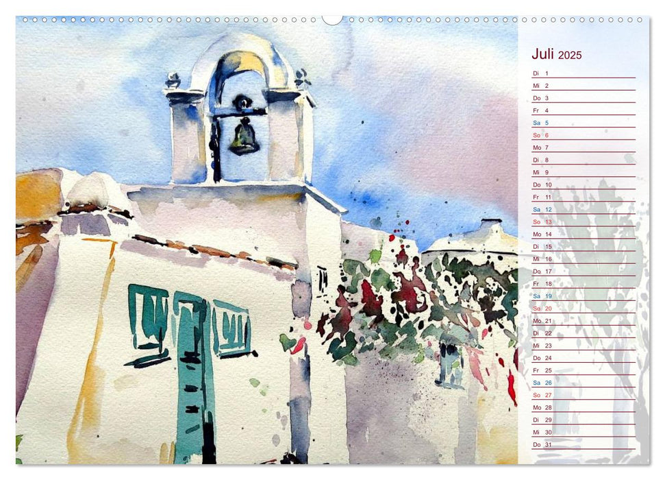 Lanzarote und Teneriffa - Aquarelle (CALVENDO Premium Wandkalender 2025)