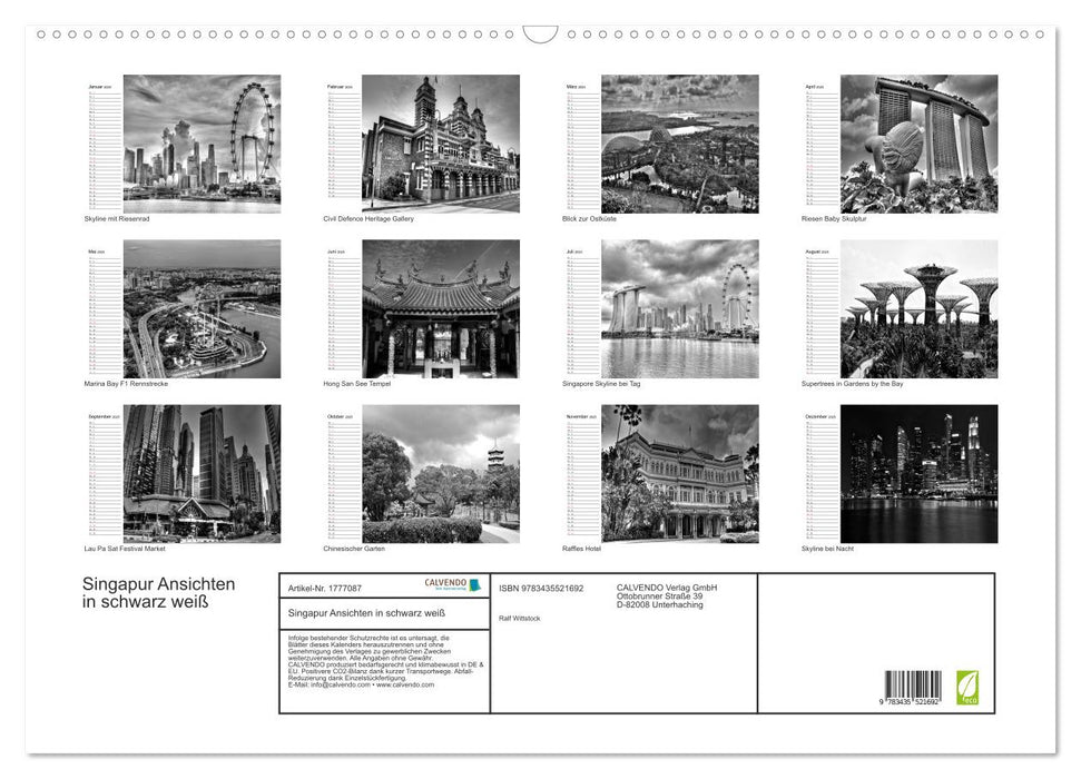 Singapur Ansichten in schwarz weiß (CALVENDO Wandkalender 2025)