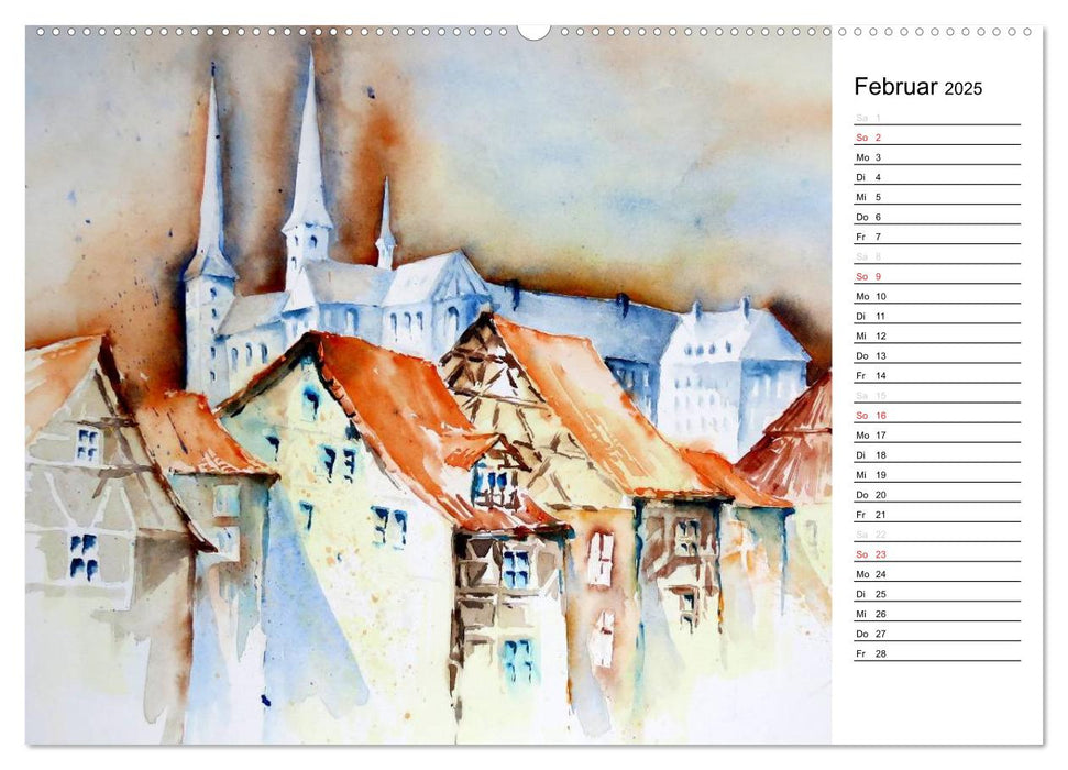 Aquarelle - quer durch Europa (CALVENDO Premium Wandkalender 2025)