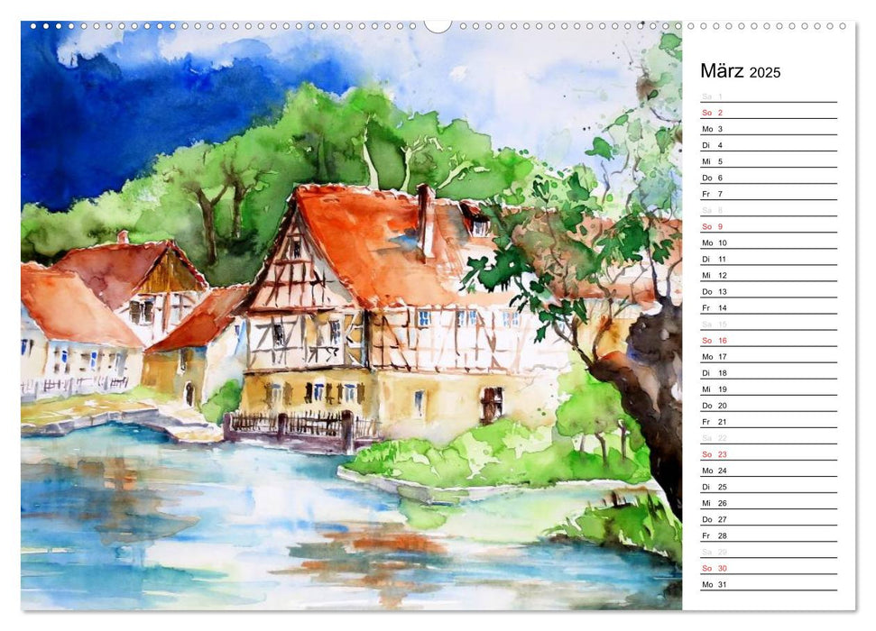 Aquarelle - quer durch Europa (CALVENDO Premium Wandkalender 2025)