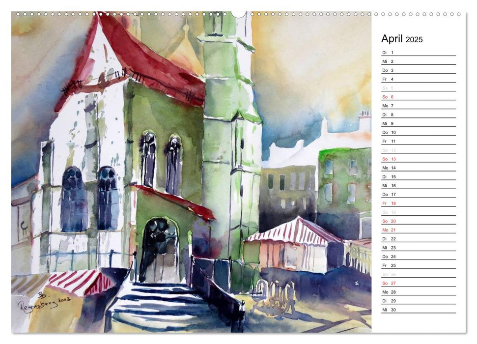 Aquarelle - quer durch Europa (CALVENDO Premium Wandkalender 2025)