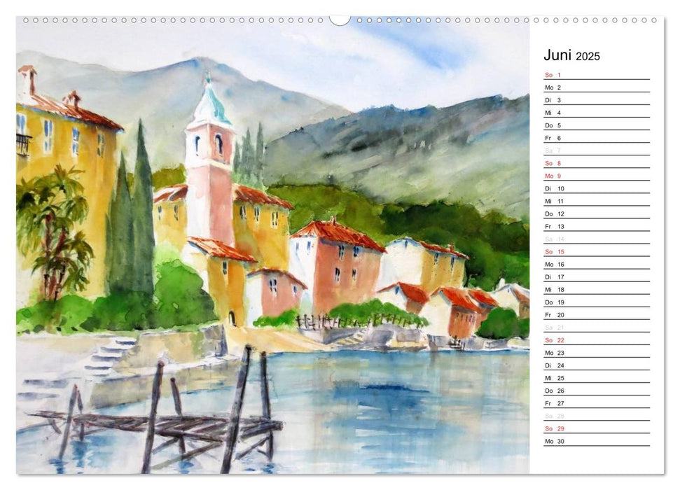 Aquarelle - quer durch Europa (CALVENDO Premium Wandkalender 2025)