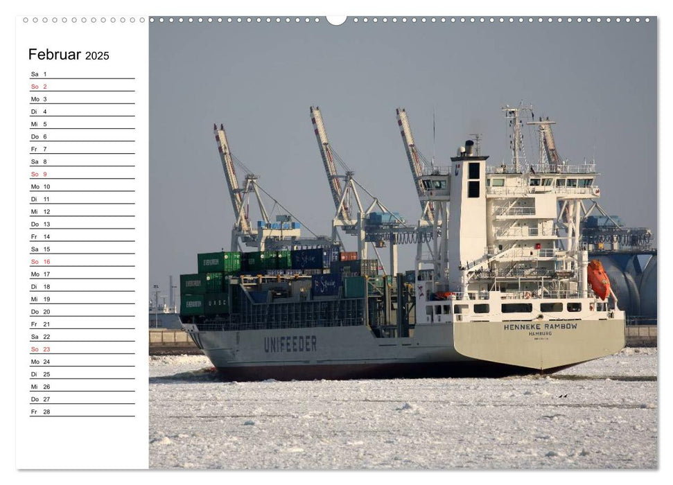 Dicke Pötte im Hafen und auf großer Fahrt (CALVENDO Premium Wandkalender 2025)