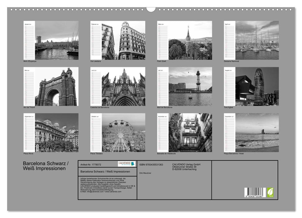 Barcelona Schwarz / Weiß Impressionen (CALVENDO Wandkalender 2025)