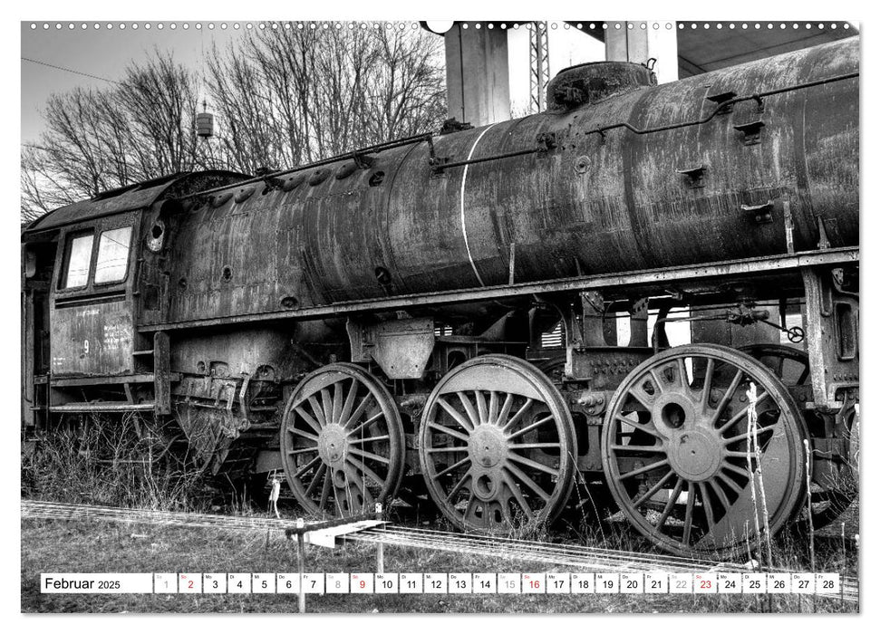 Unter Dampf - Eisenbahnromantik in schwarz-weiß (CALVENDO Premium Wandkalender 2025)