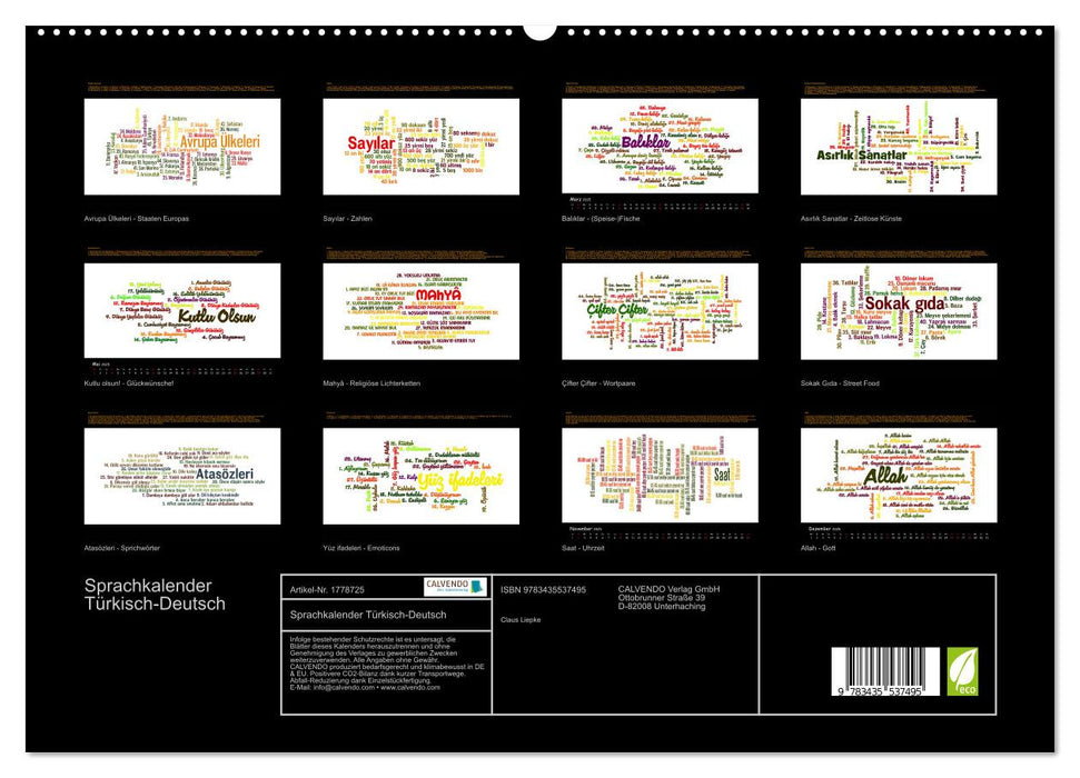 Sprachkalender Türkisch-Deutsch (CALVENDO Premium Wandkalender 2025)