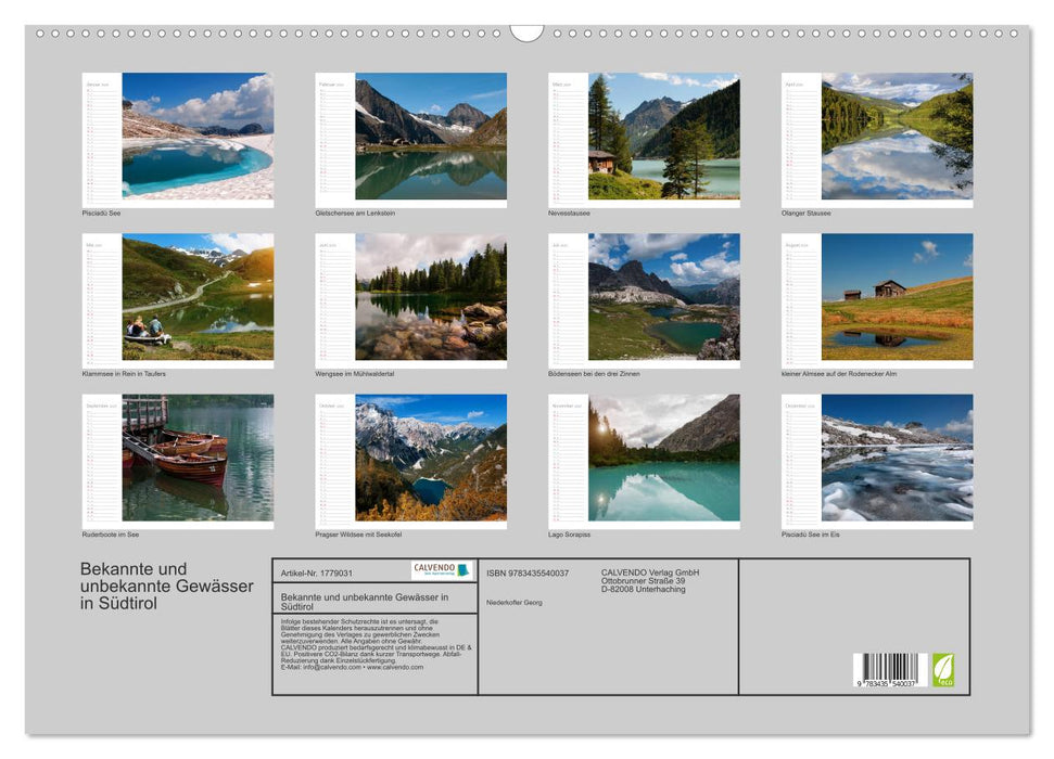 Bekannte und unbekannte Gewässer in Südtirol (CALVENDO Wandkalender 2025)