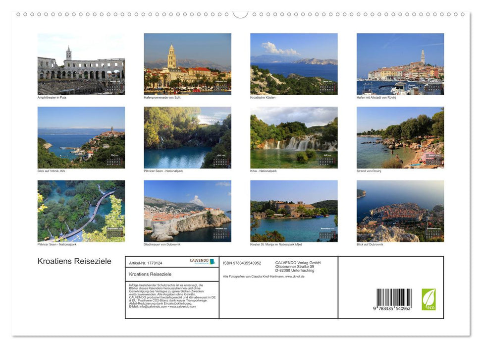 Kroatiens Reiseziele (CALVENDO Premium Wandkalender 2025)