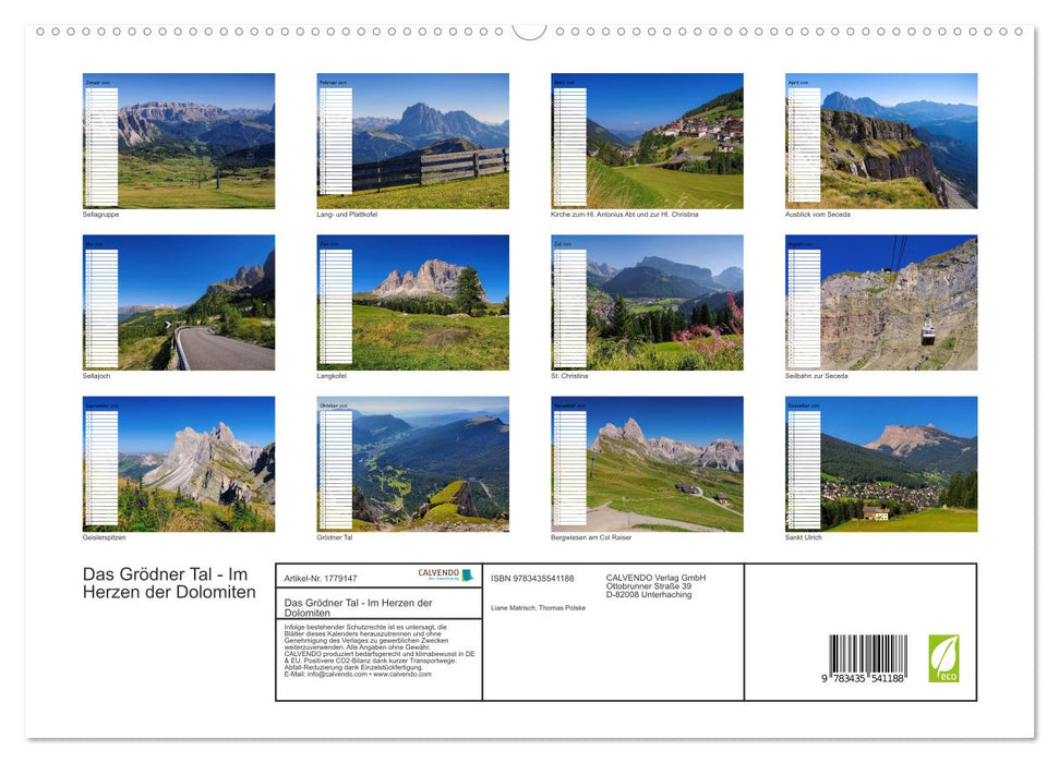 Das Grödner Tal - Im Herzen der Dolomiten (CALVENDO Premium Wandkalender 2025)