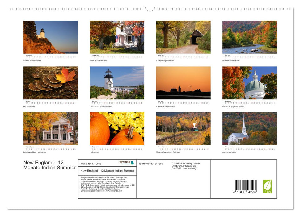 New England - 12 Monate Indian Summer (CALVENDO Premium Wandkalender 2025)