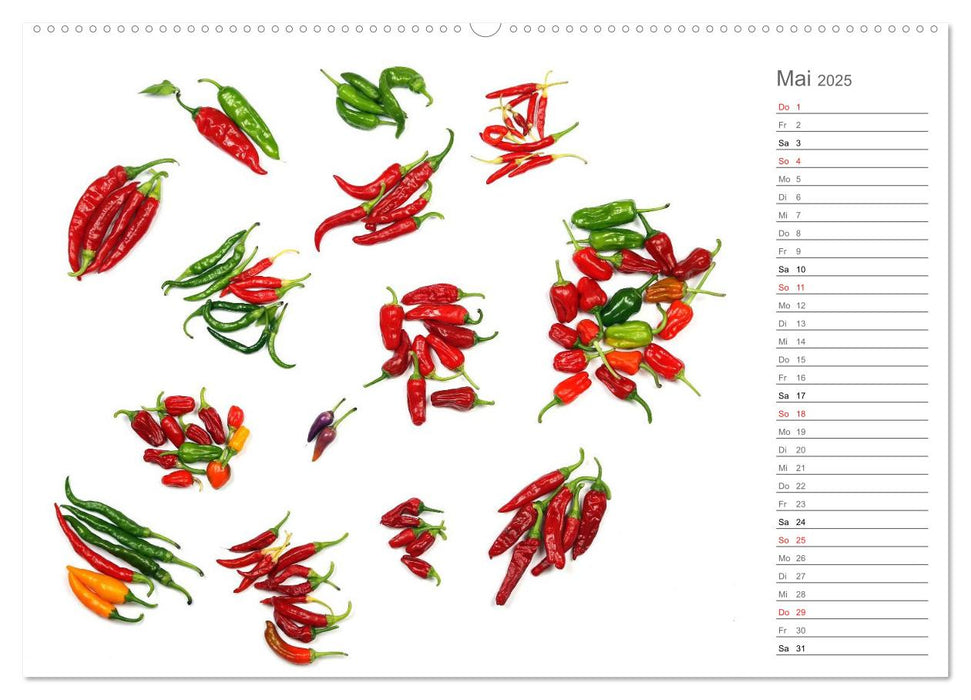 Echt scharf - Der Chili-Küchen-Planer (CALVENDO Premium Wandkalender 2025)