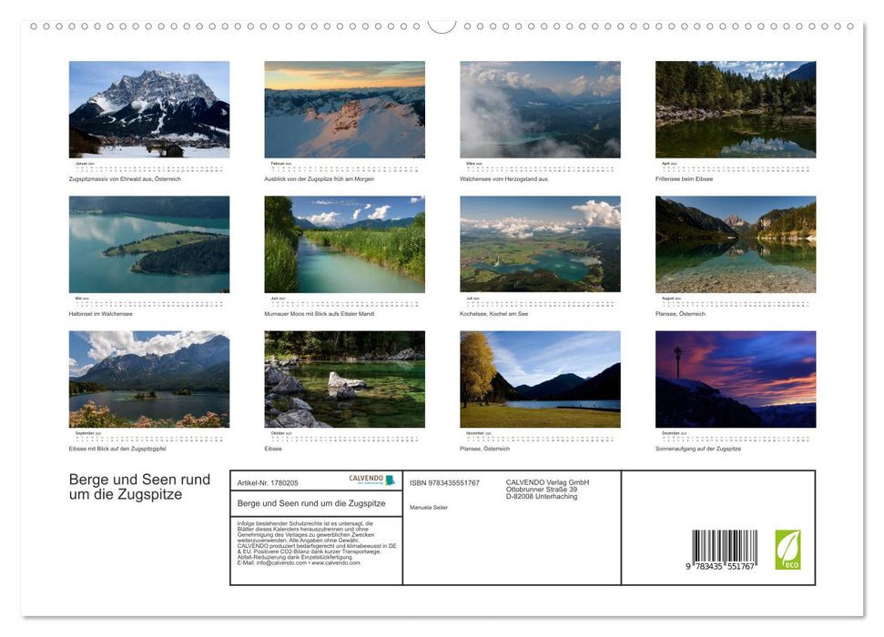 Berge und Seen rund um die Zugspitze (CALVENDO Premium Wandkalender 2025)