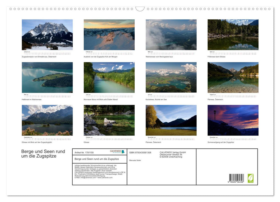 Berge und Seen rund um die Zugspitze (CALVENDO Wandkalender 2025)