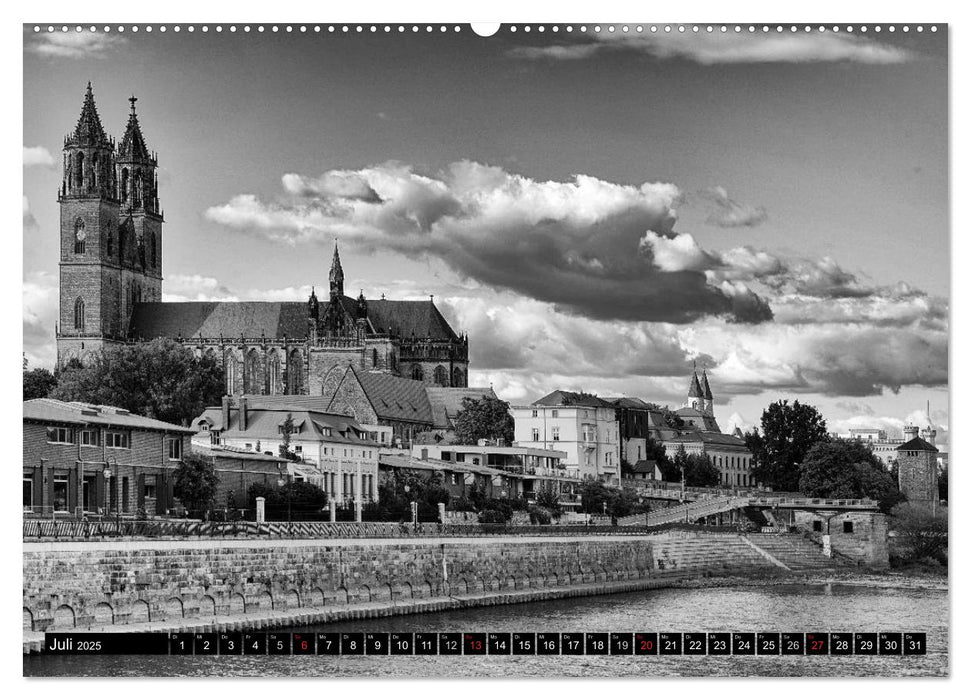 Magdeburg in Schwarz - Weiß (CALVENDO Premium Wandkalender 2025)