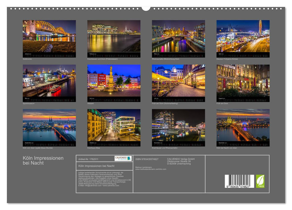 Köln Impressionen bei Nacht (CALVENDO Premium Wandkalender 2025)