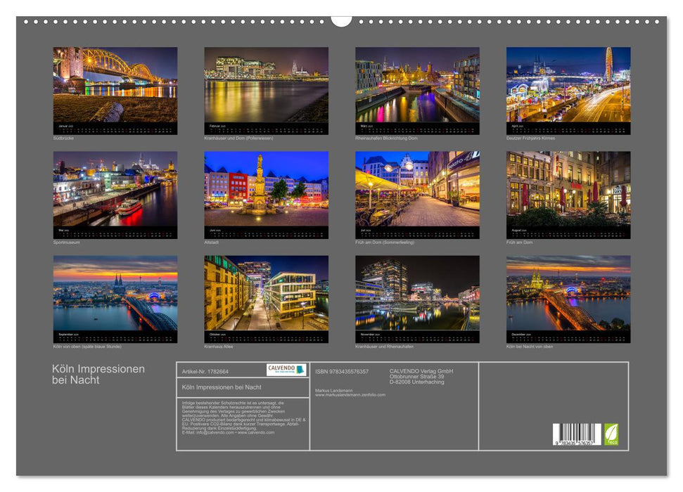 Köln Impressionen bei Nacht (CALVENDO Wandkalender 2025)